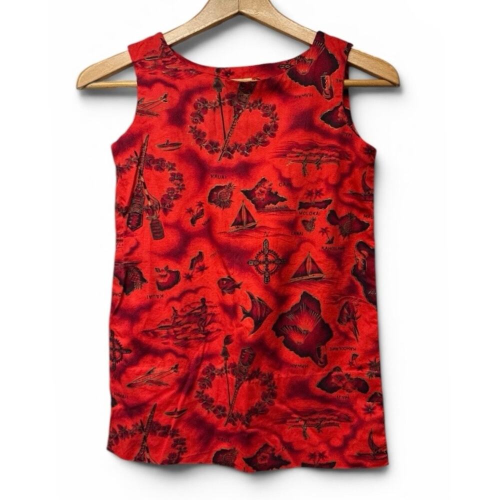 Vintage Ui-Maikai Girls Hawaiian Dress Sz 10-12 Red Island Luau Beach Sleeveless